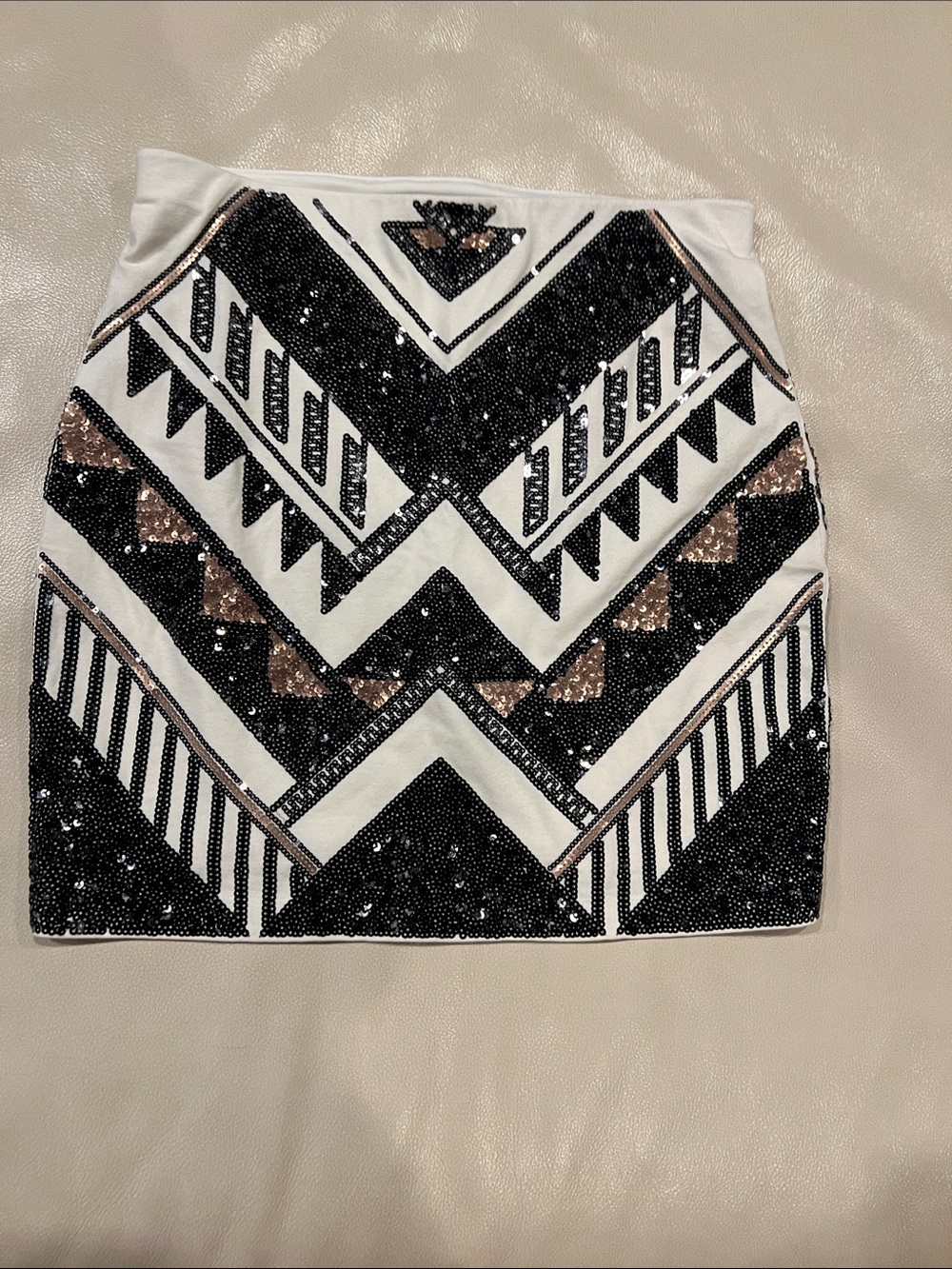 Express Sequin Chevron Mini Skirt - Black, White & Rose Gold